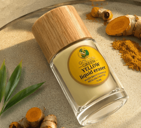 Golden Green bottle with turmeric — the natural pigment behind the formula